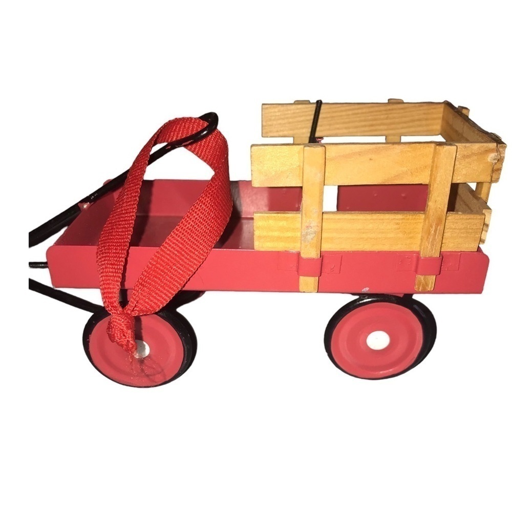 Tin Red Wood Wagon Christmas Ornament Decor Holiday
